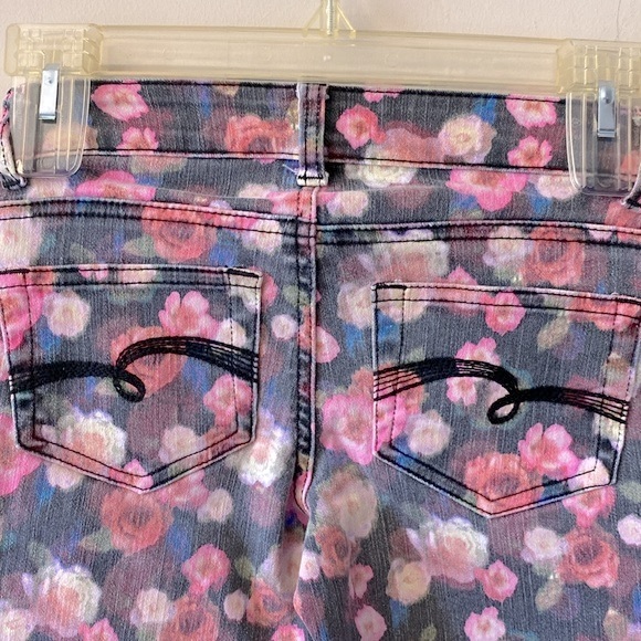 Justice girls supper skinny slim multi color flower print stretch jean zip up - Picture 5 of 12